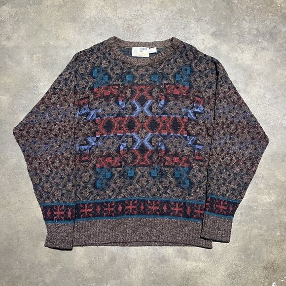Vintage 90s London Fog Brown Pattern Sweater - Picture 1 of 3